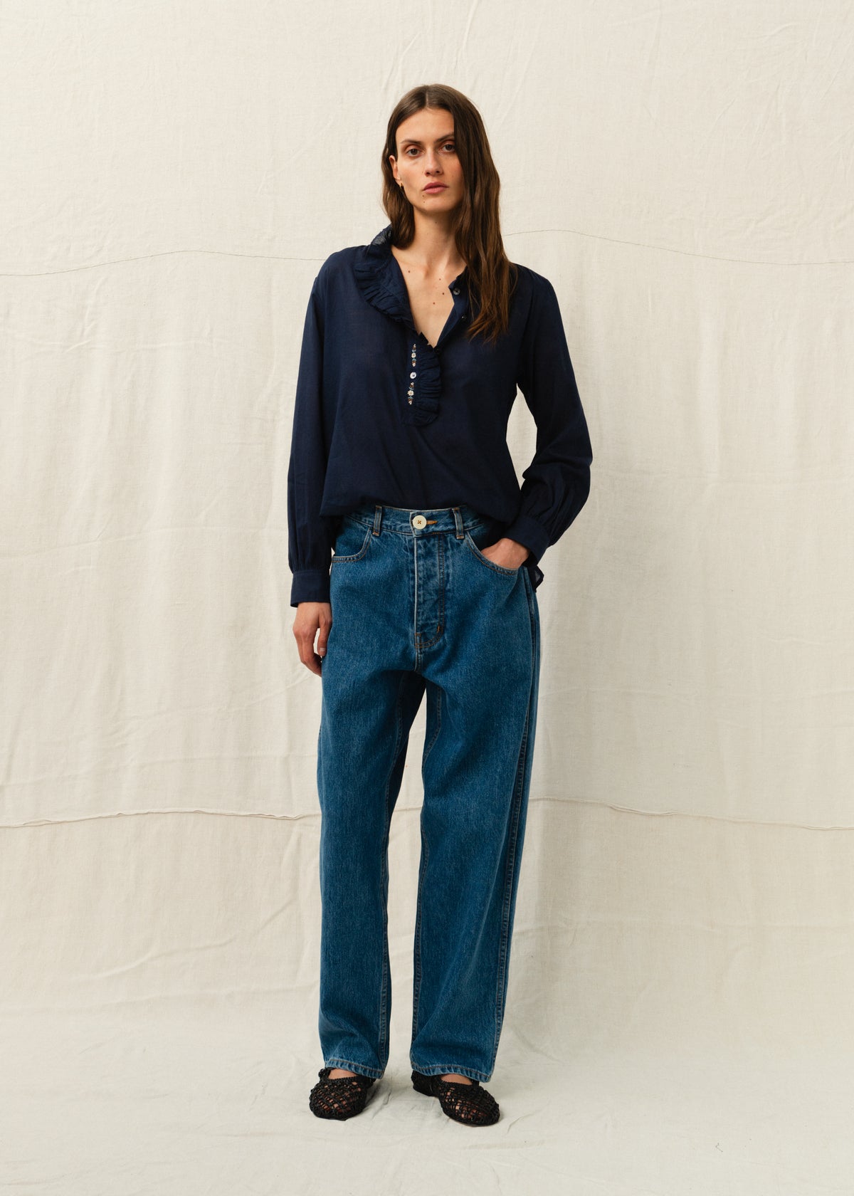 BENSON EMBROIDERED SHIRT — NAVY