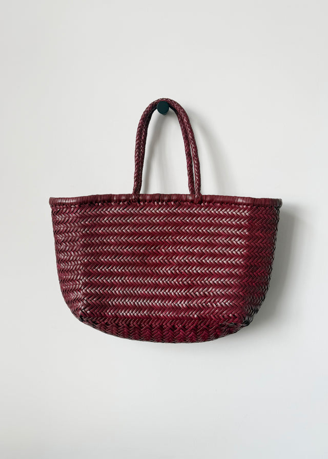 LARGE BAMBOO TRIPLE JUMP BASKET BAG — BORDEAUX