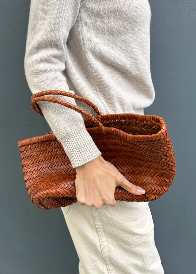 SMALL BAMBOO TRIPLE JUMP TOTE BAG — TAN