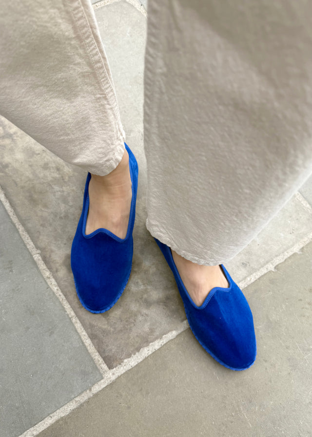 FURLANE VELVET SLIPPERS — ROYAL BLUE