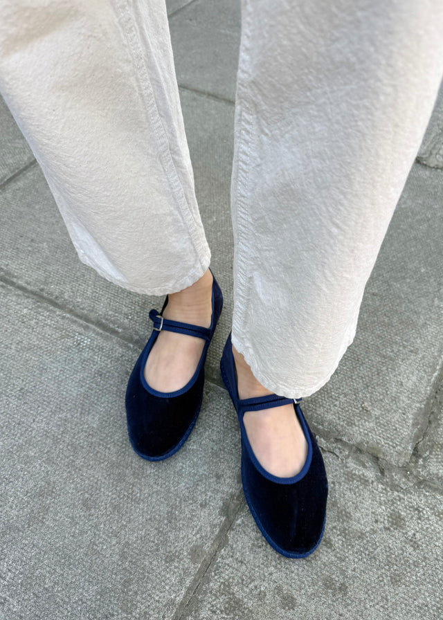 VELVET MARY JANE SLIPPERS — NAVY