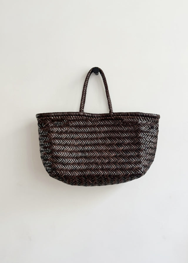 LARGE BAMBOO TRIPLE JUMP BASKET BAG — DARK BROWN