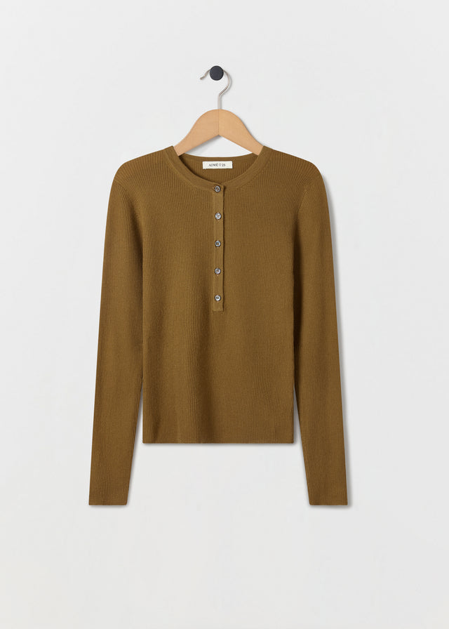 HONOR RIBBED CASHMERE TOP — CAMEL