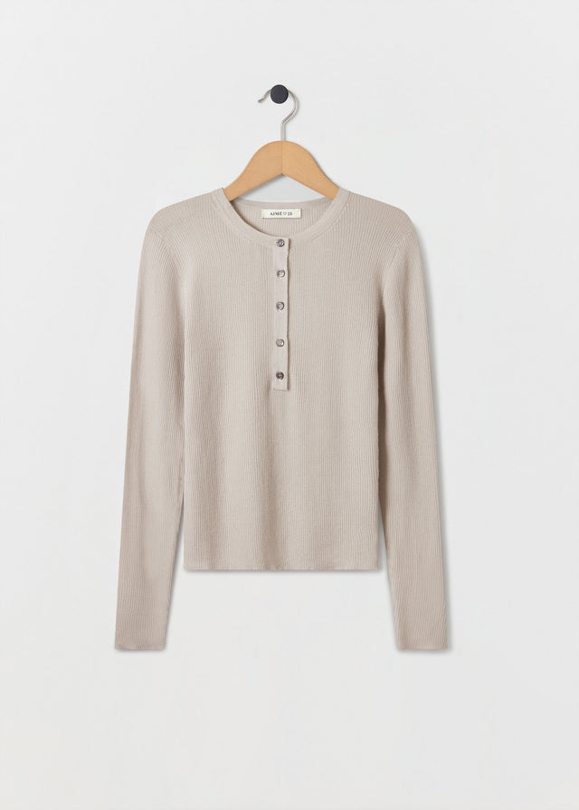 HONOR RIBBED CASHMERE TOP — WHEAT