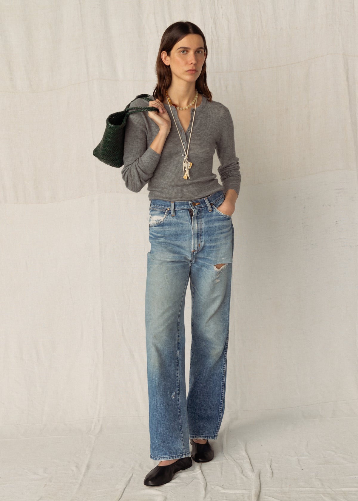 HONOR RIBBED CASHMERE TOP — GREY