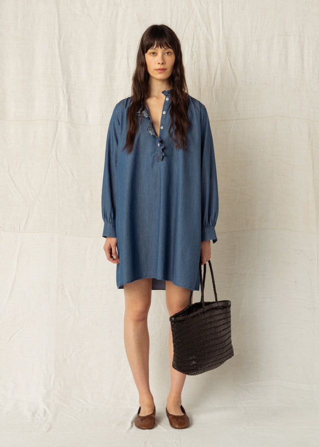 ALMA SHORT DRESS — DARK BLUE DENIM