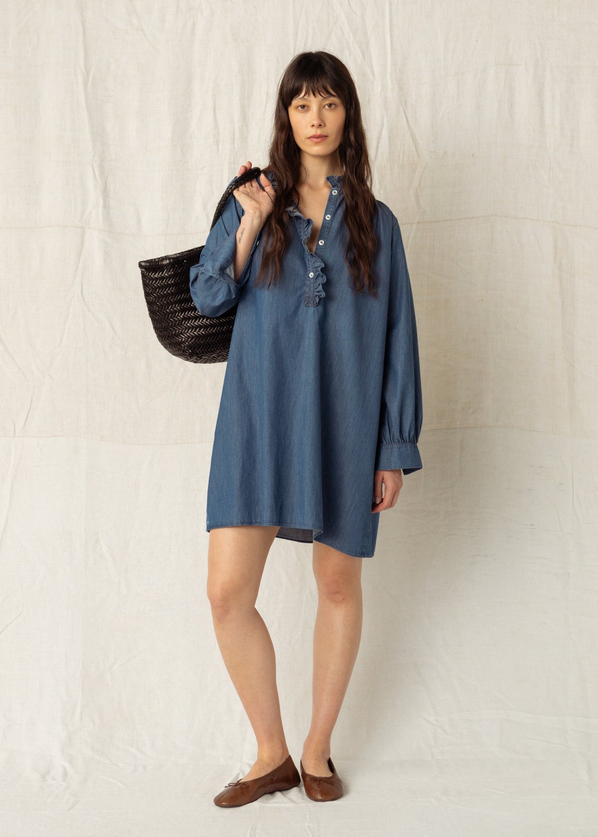 ALMA SHORT DRESS — DARK BLUE DENIM