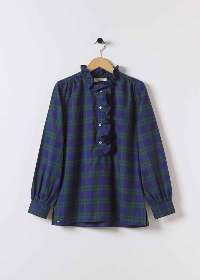 ALMA SHIRT — NAVY & GREEN TARTAN
