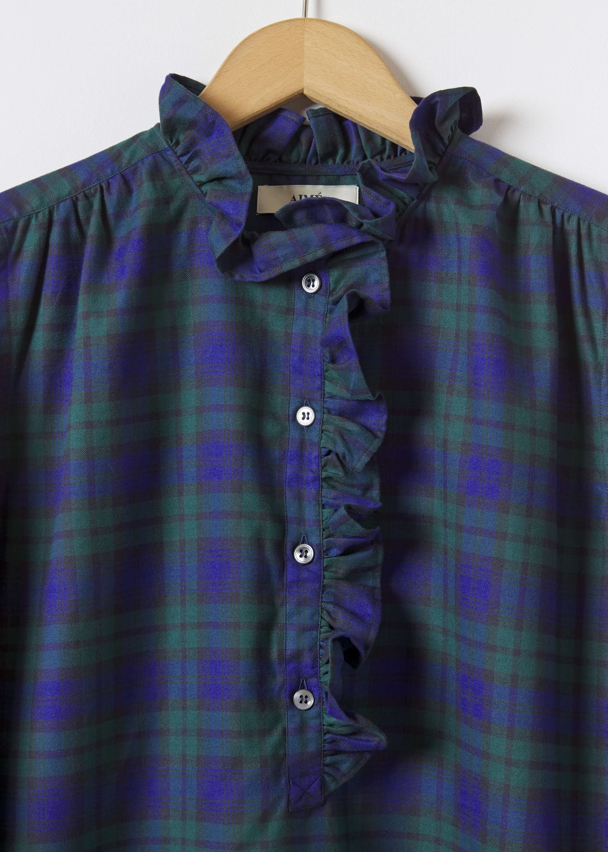 ALMA SHIRT — NAVY & GREEN TARTAN