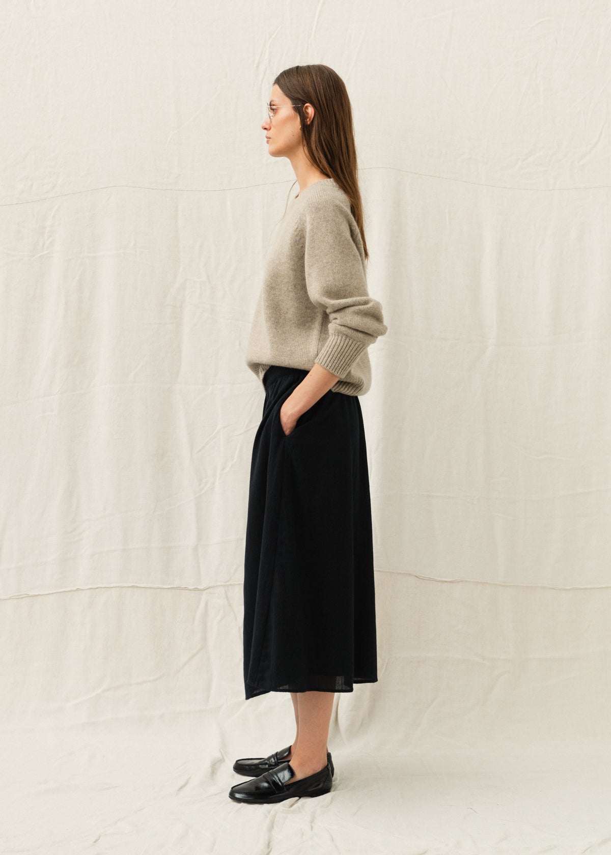 JODIE WOOL SKIRT — FADED BLACK