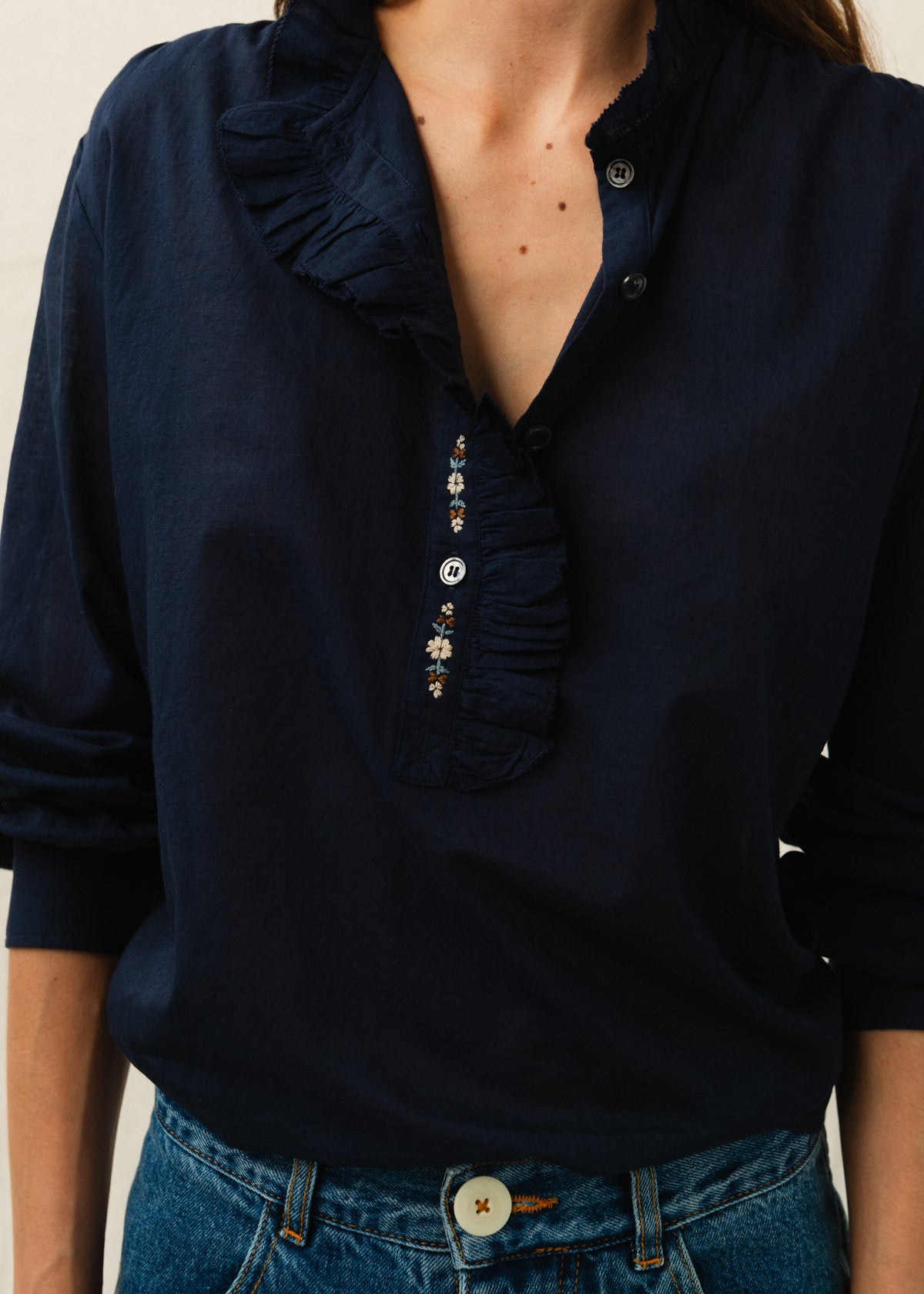 BENSON EMBROIDERED SHIRT — NAVY