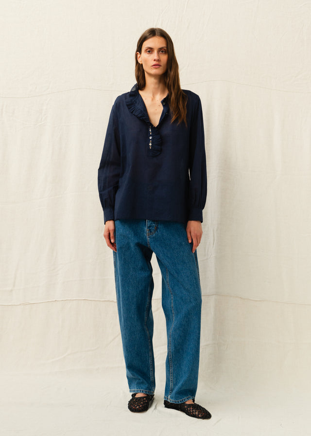 BENSON EMBROIDERED SHIRT — NAVY