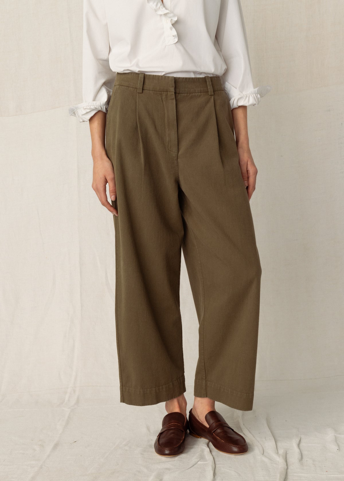 DRAKE COTTON TROUSERS — KHAKI