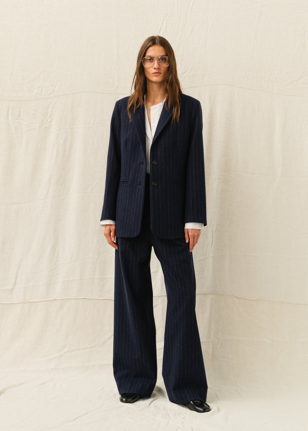 ELISA WOOL JACKET — NAVY PINSTRIPE
