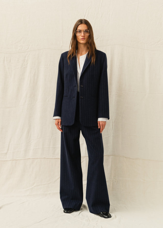 ELISA WOOL JACKET — NAVY PINSTRIPE
