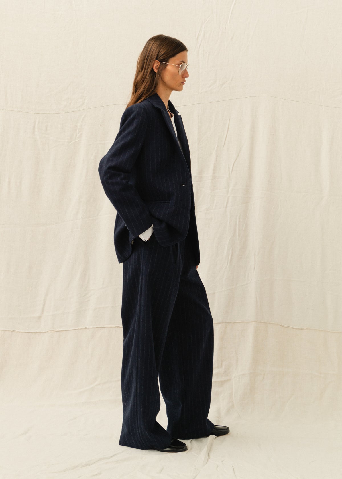 ELISA WOOL JACKET — NAVY PINSTRIPE