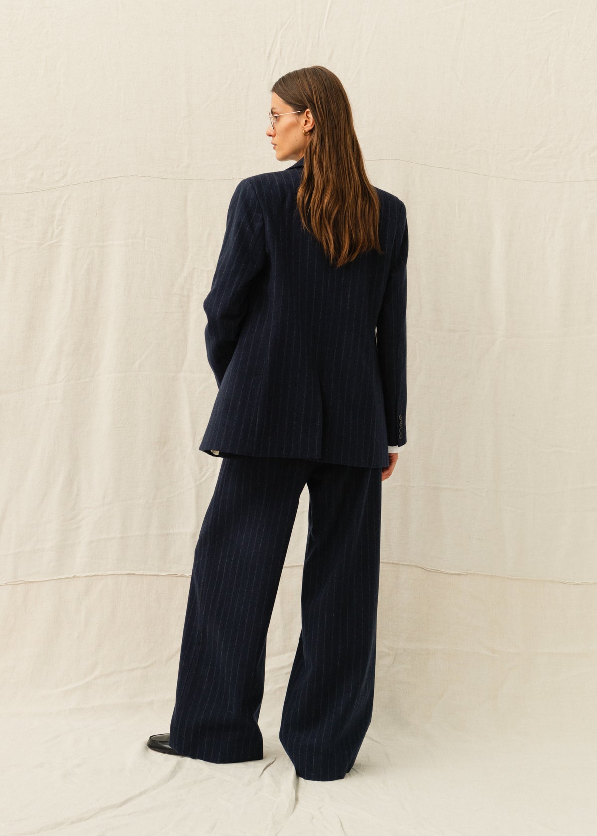 ELISA WOOL JACKET — NAVY PINSTRIPE