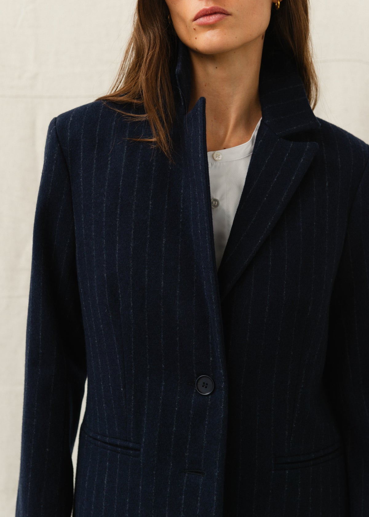 ELISA WOOL JACKET — NAVY PINSTRIPE