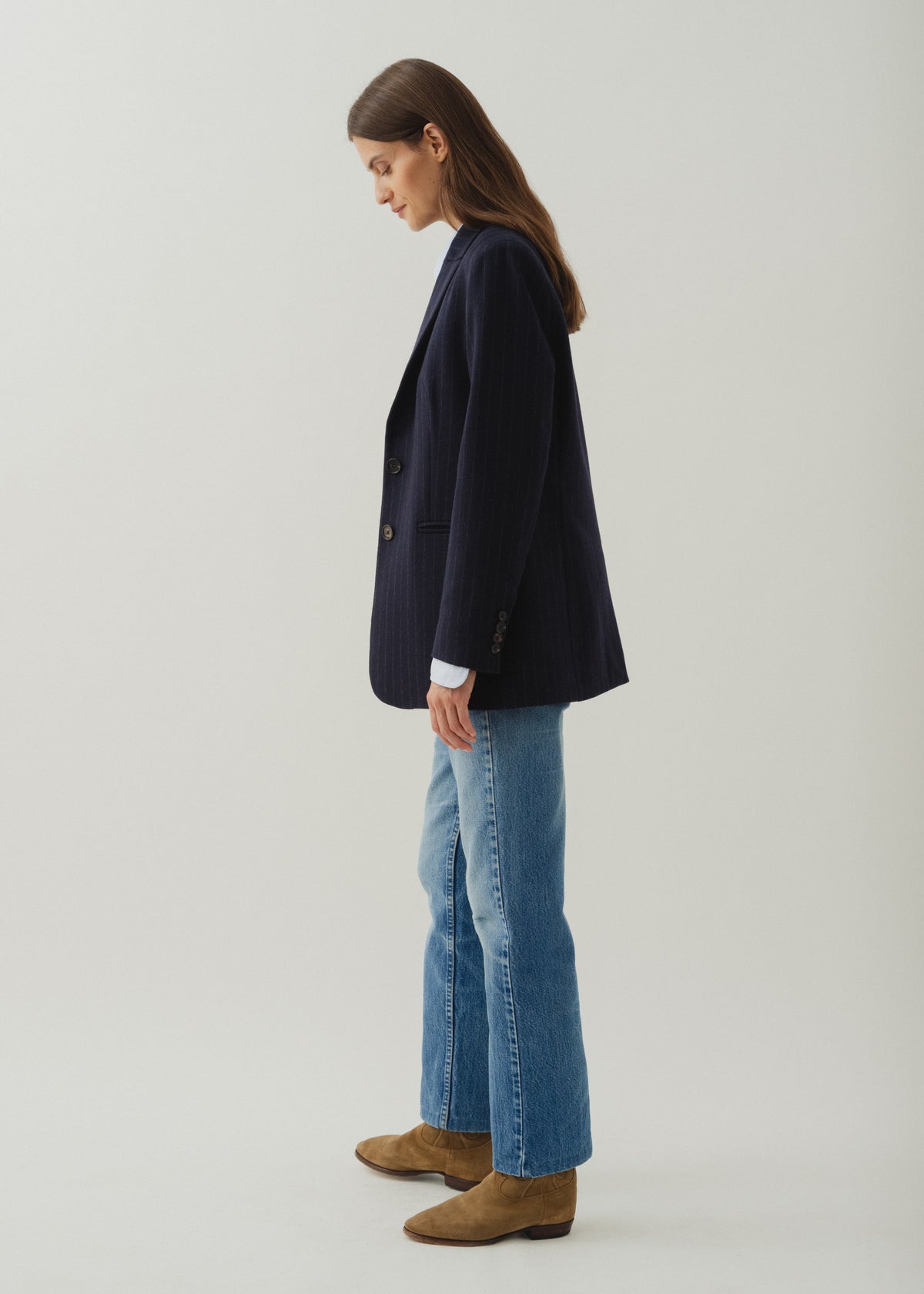 ELISA WOOL JACKET — NAVY PINSTRIPE