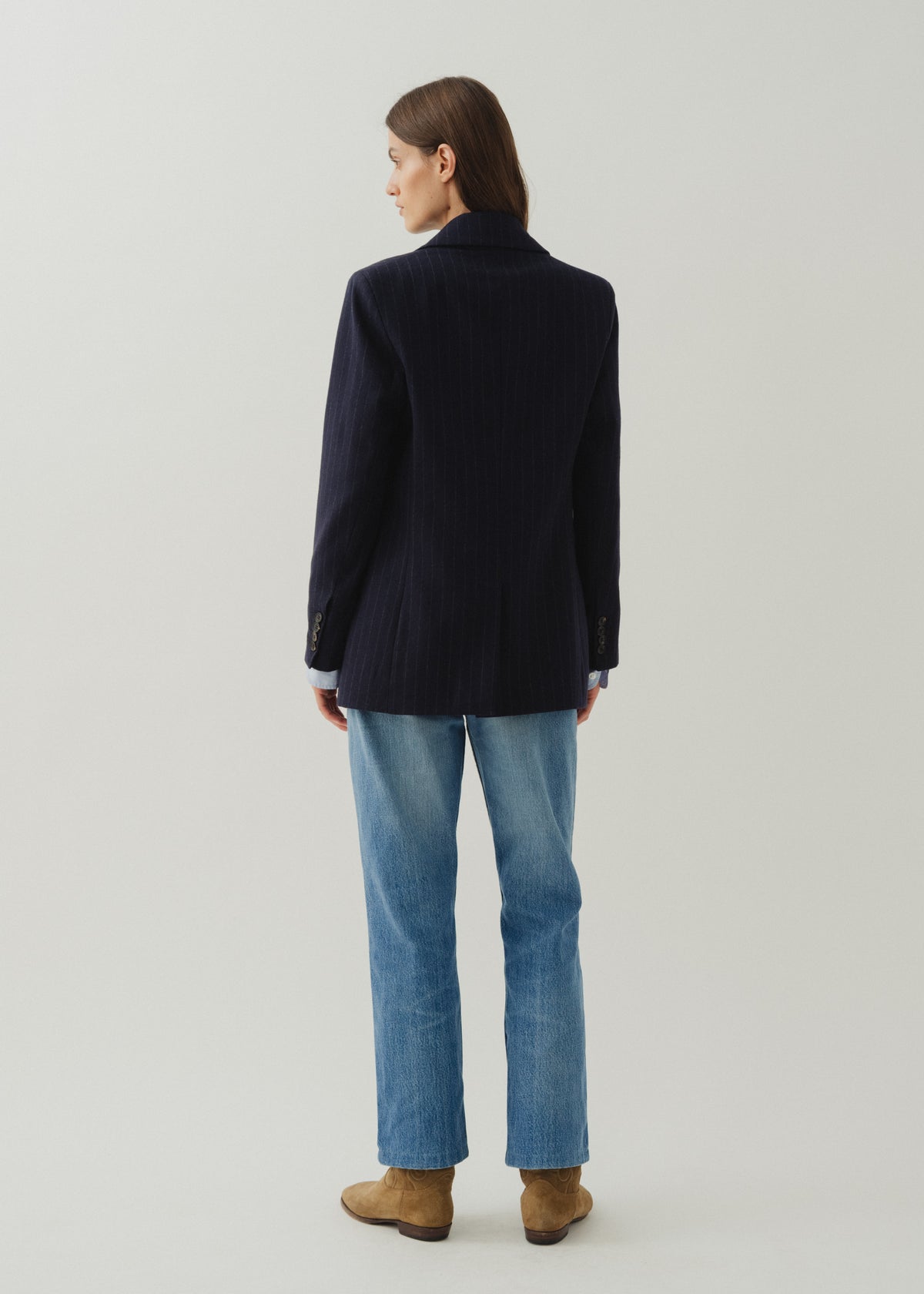 ELISA WOOL JACKET — NAVY PINSTRIPE