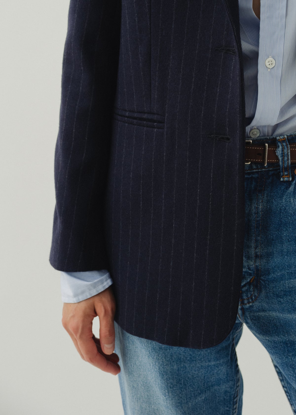 ELISA WOOL JACKET — NAVY PINSTRIPE