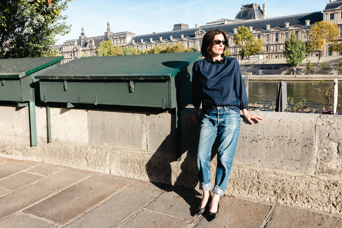 ERIN SHIRT — NAVY & GREEN TARTAN