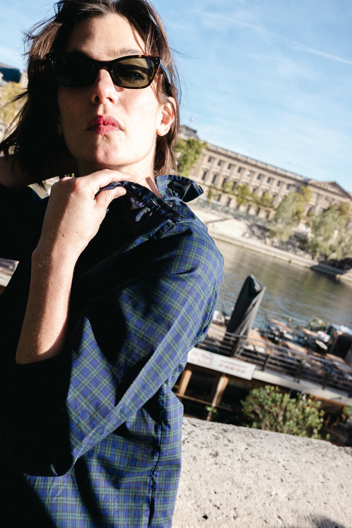 ERIN SHIRT — NAVY & GREEN TARTAN