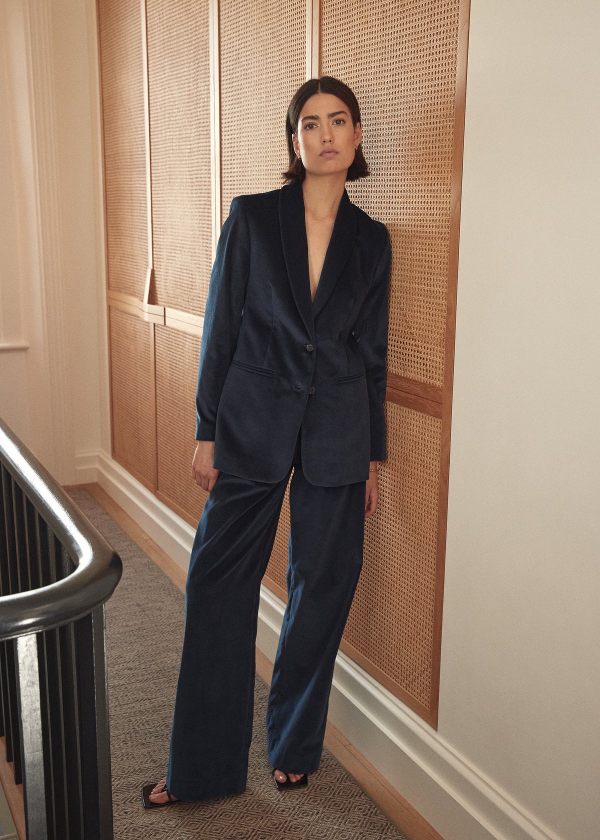 FERRY VELVET TROUSERS — NAVY - Main Image