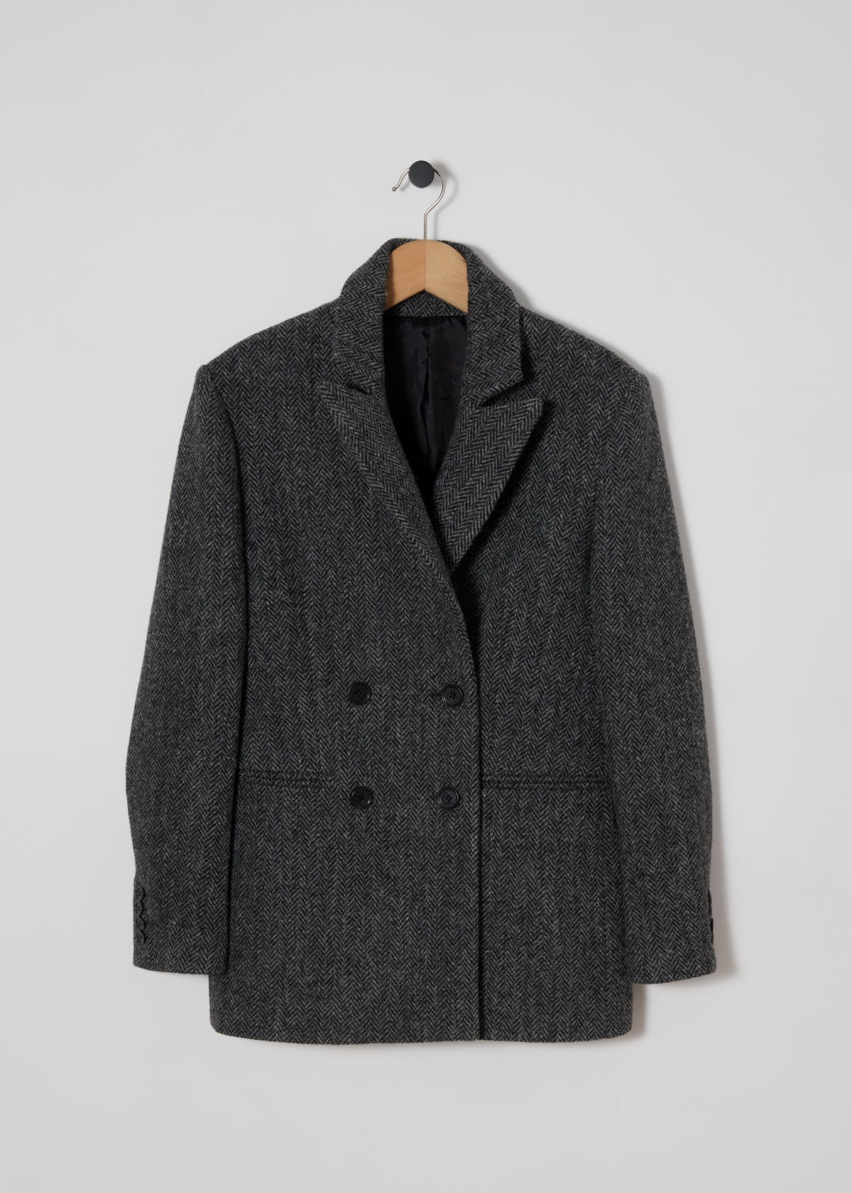 FAYE JACKET — BLACK HARRIS TWEED