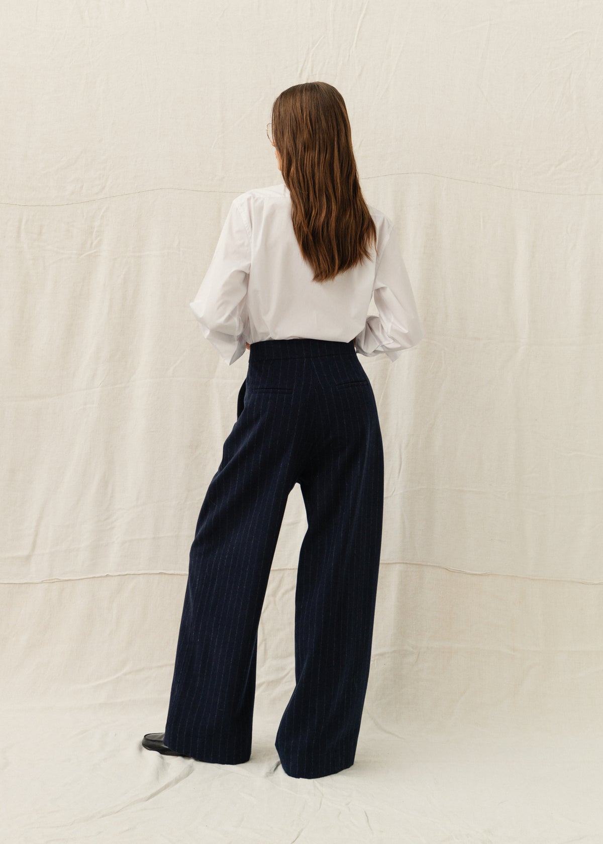 FERRY WOOL TROUSERS — NAVY PINSTRIPE