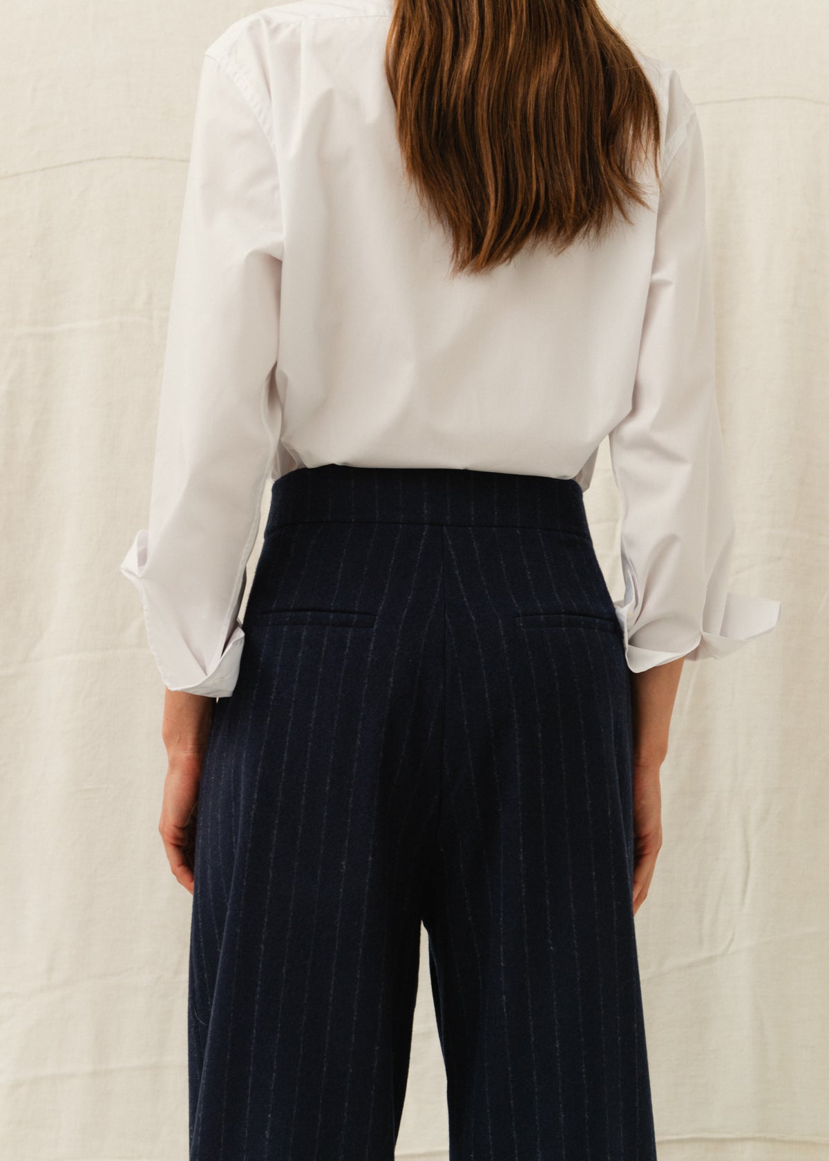 FERRY WOOL TROUSERS — NAVY PINSTRIPE