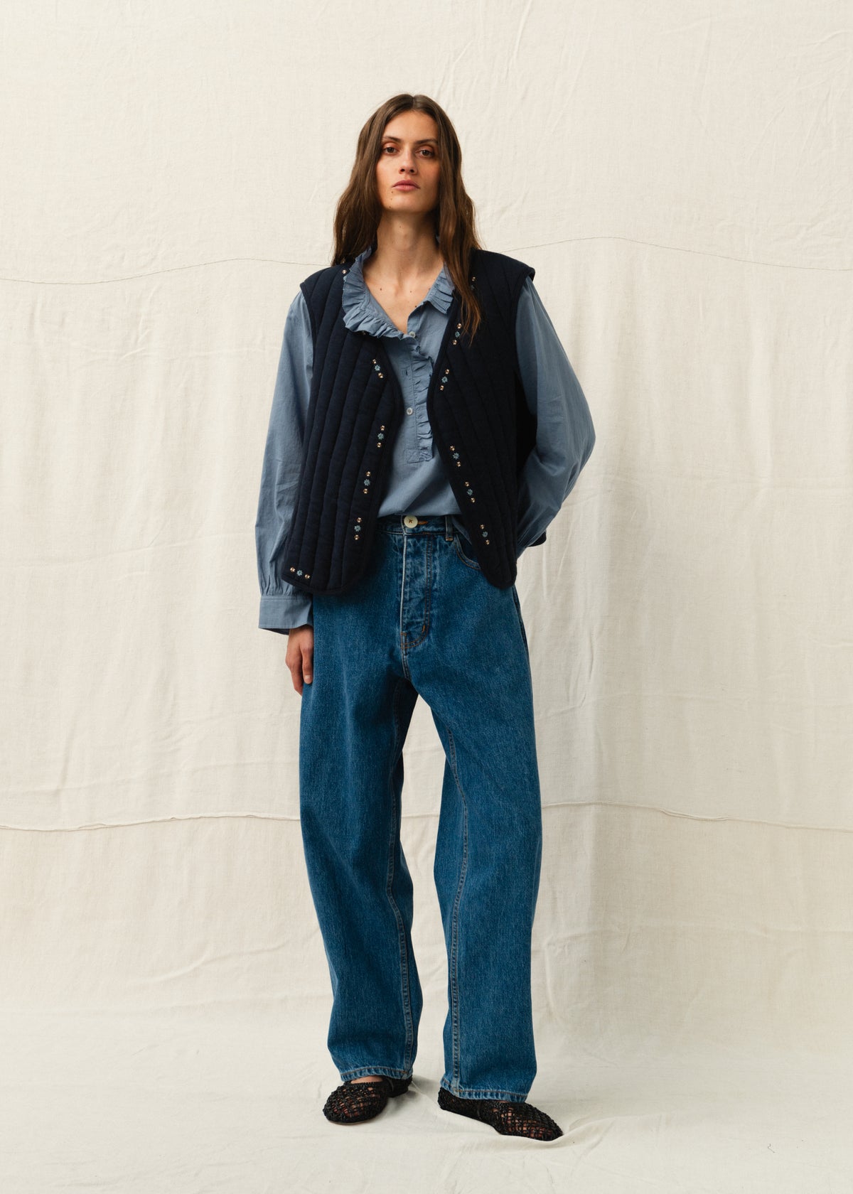 FRANKIE QUILTED GILET — NAVY