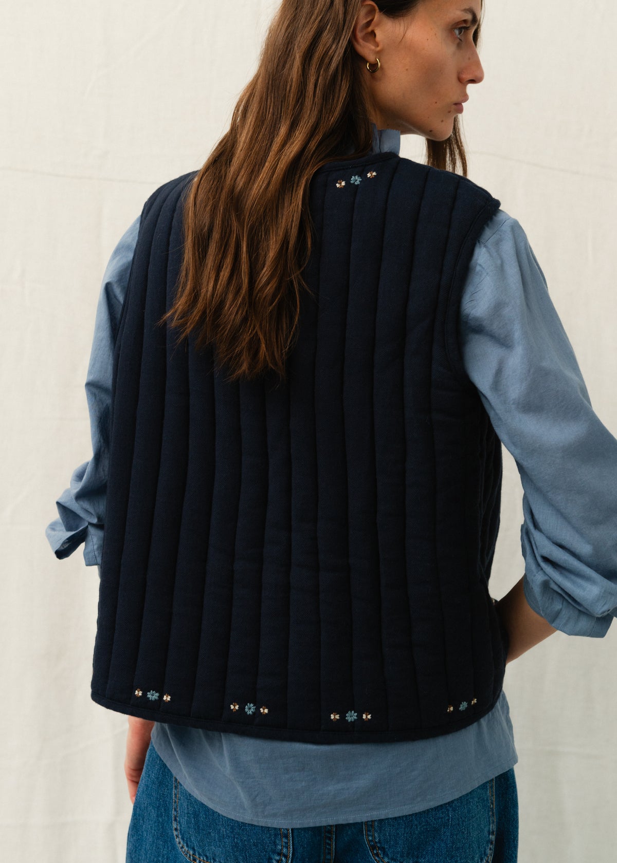FRANKIE QUILTED GILET — NAVY