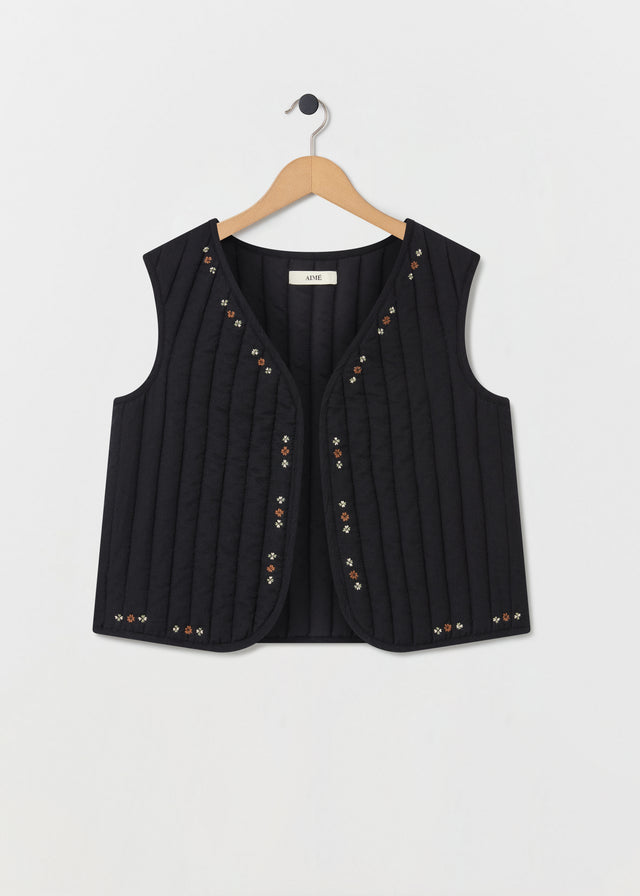 FRANKIE QUILTED GILET — FADED BLACK