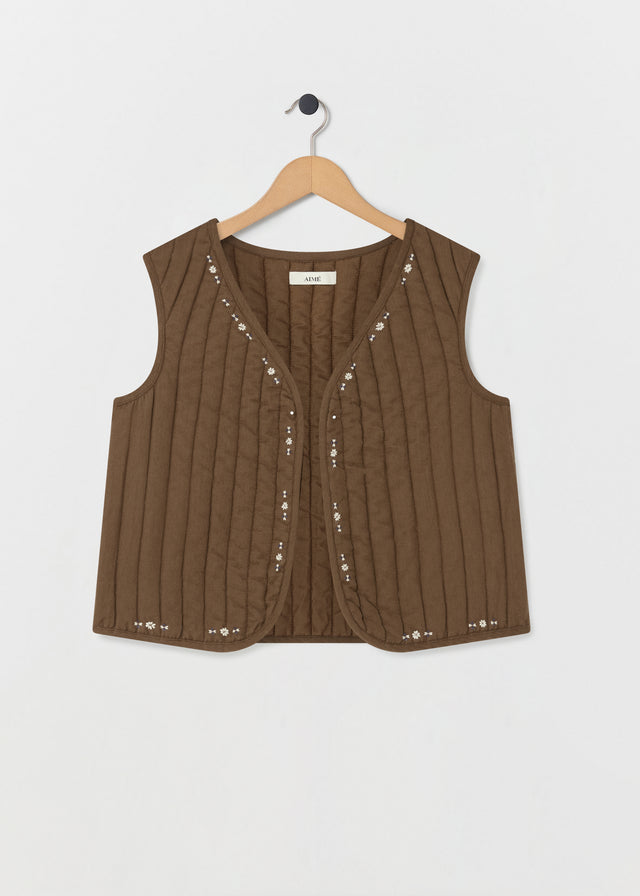 FRANKIE QUILTED GILET — CHESTNUT