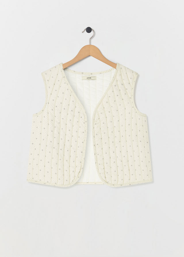 FRANKIE QUILTED GILET — NAVY PRINT