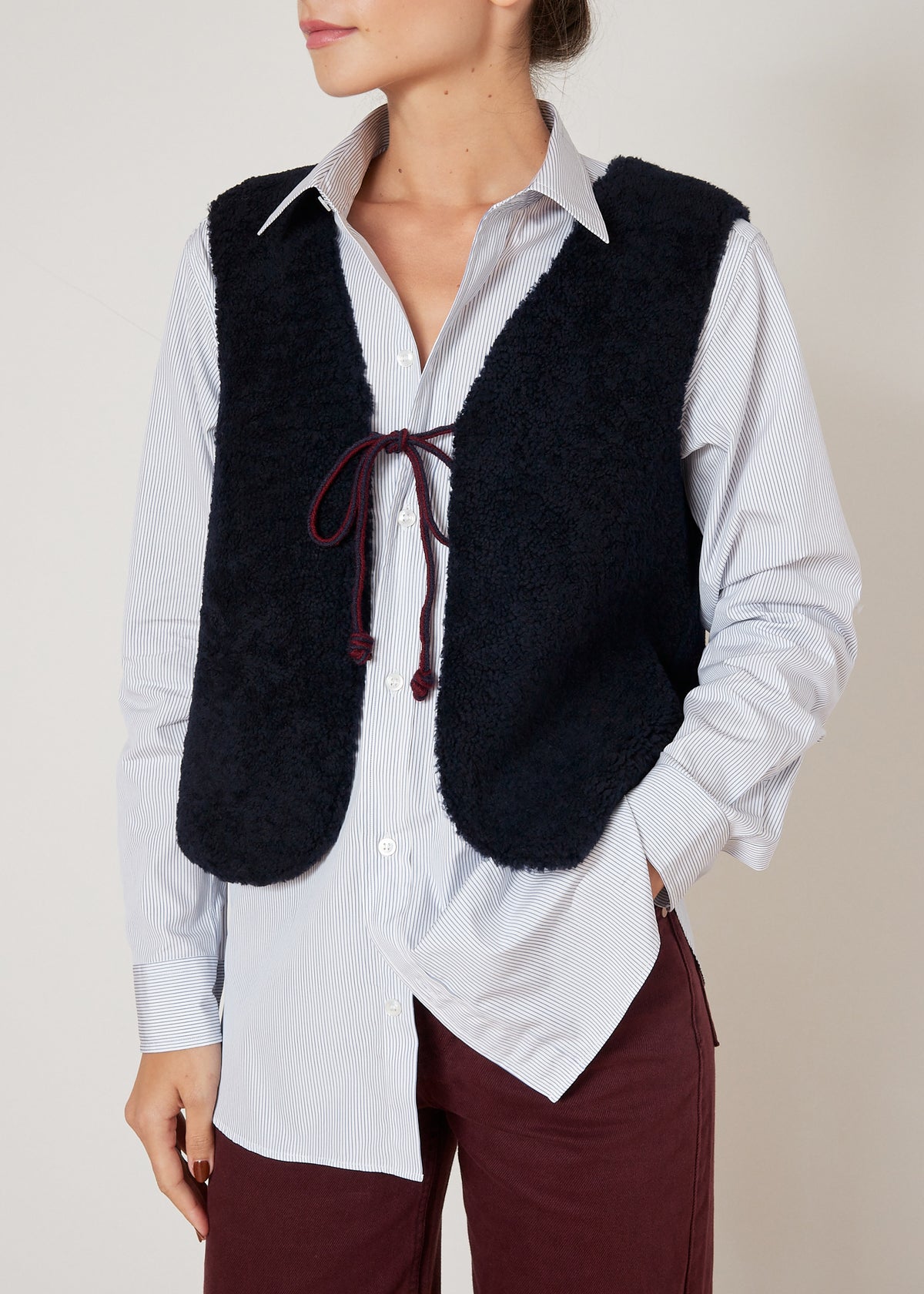 FRANKIE SHEEPSKIN GILET — NAVY