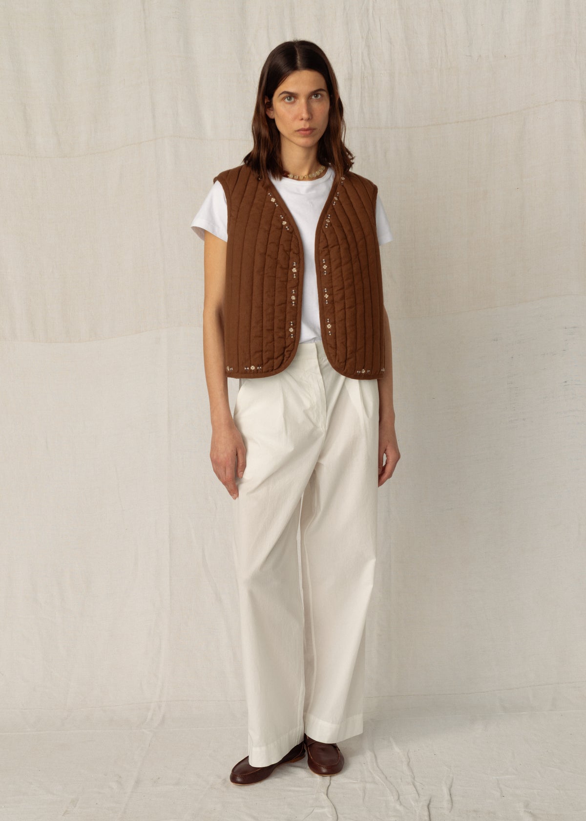 FRANKIE QUILTED GILET — CHESTNUT