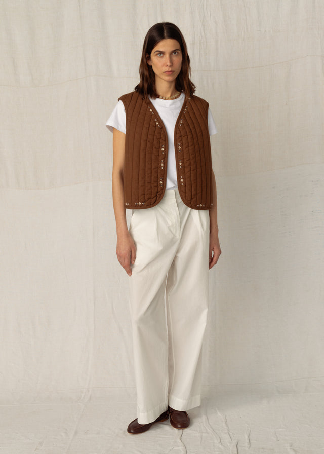 FRANKIE QUILTED GILET — CHESTNUT