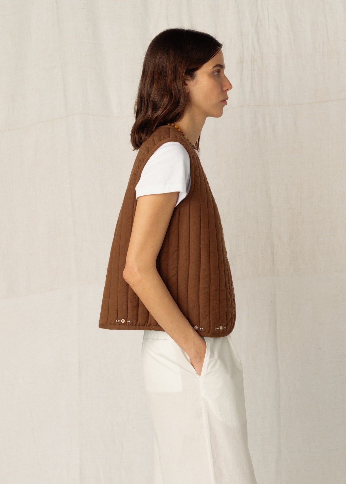 FRANKIE QUILTED GILET — CHESTNUT