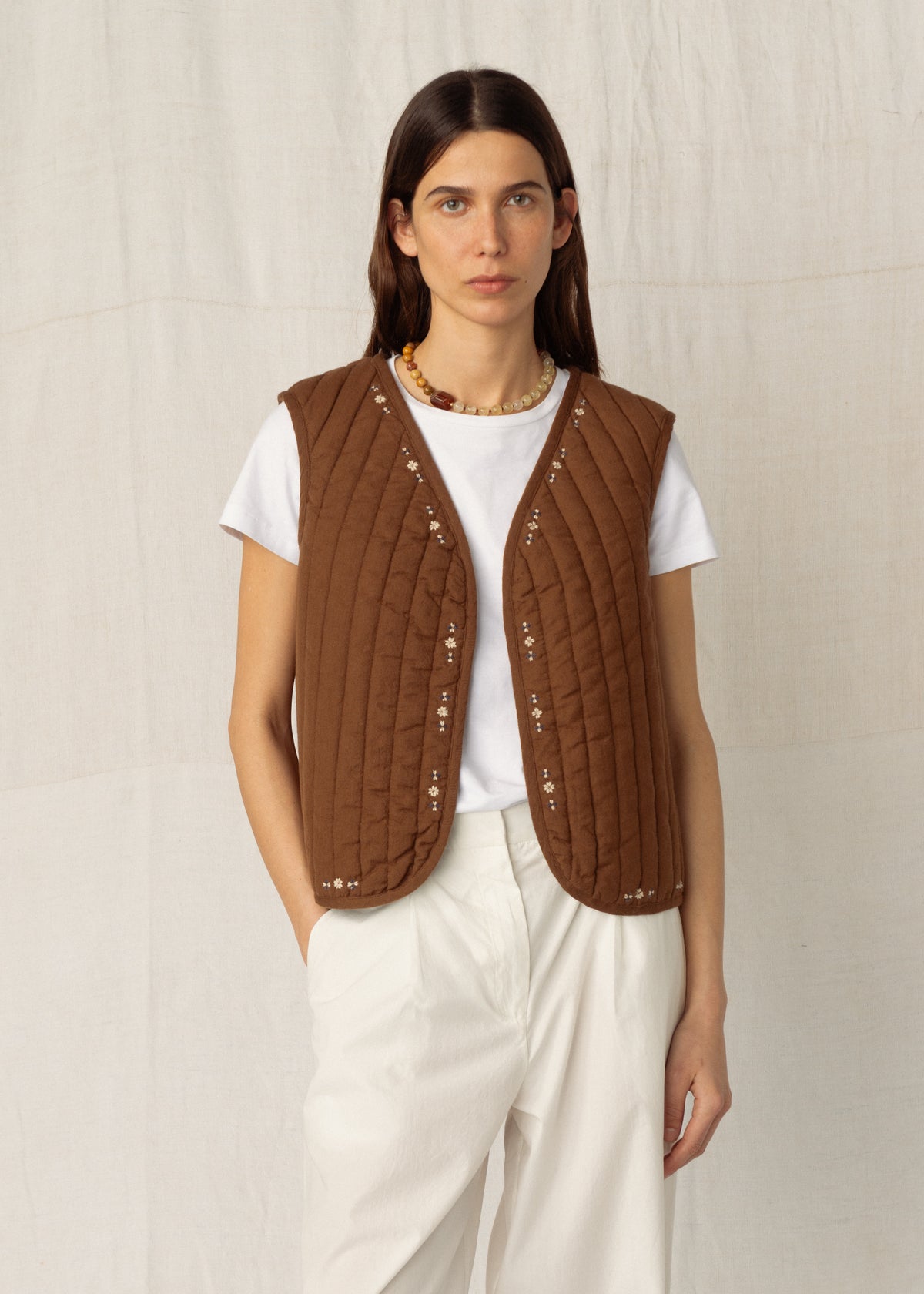 FRANKIE QUILTED GILET — CHESTNUT