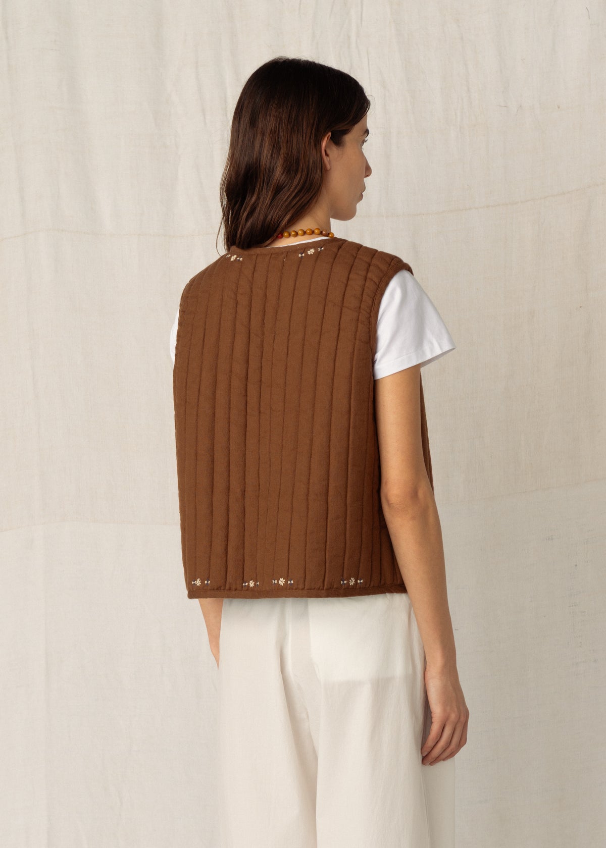 FRANKIE QUILTED GILET — CHESTNUT