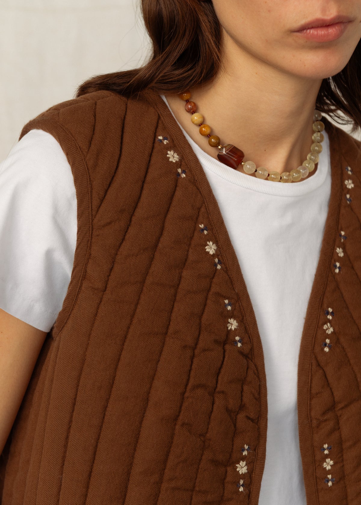 FRANKIE QUILTED GILET — CHESTNUT