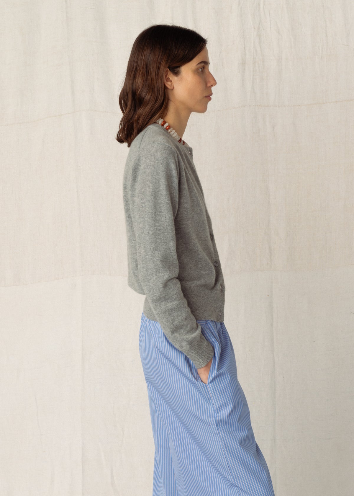 GABBY CASHMERE CARDIGAN — LIGHT GREY