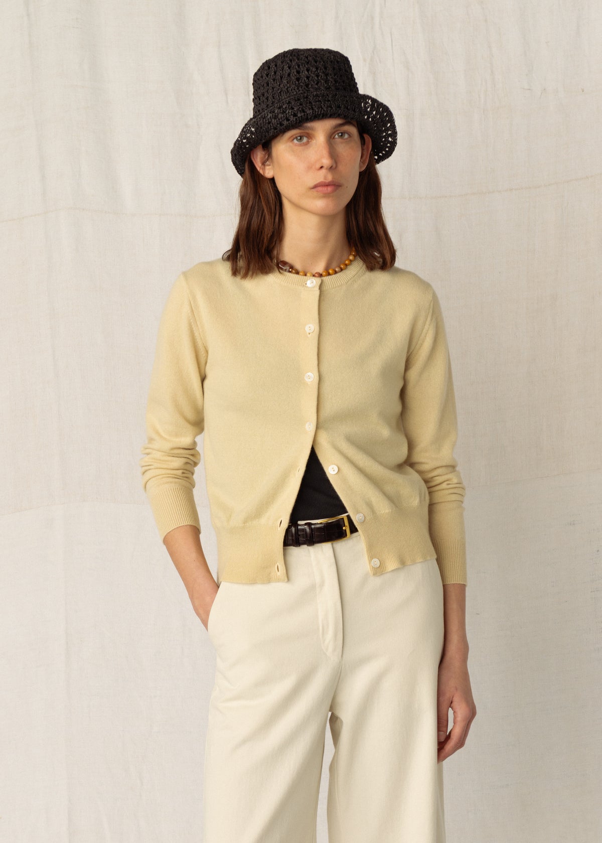 GABBY CASHMERE CARDIGAN — STRAW