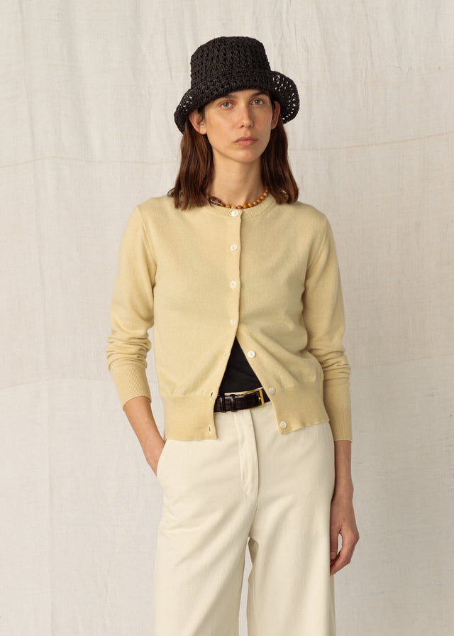 GABBY CASHMERE CARDIGAN — STRAW