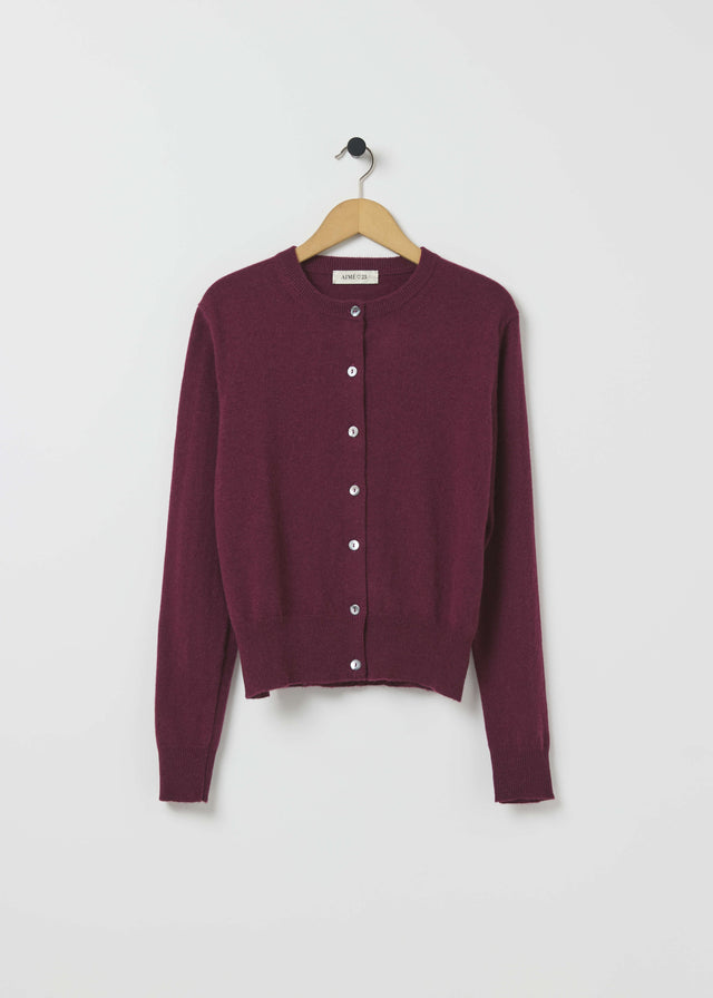 GABBY CASHMERE CARDIGAN — BURGUNDY