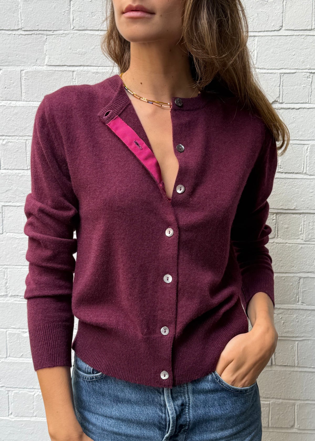 GABBY CASHMERE CARDIGAN — BURGUNDY