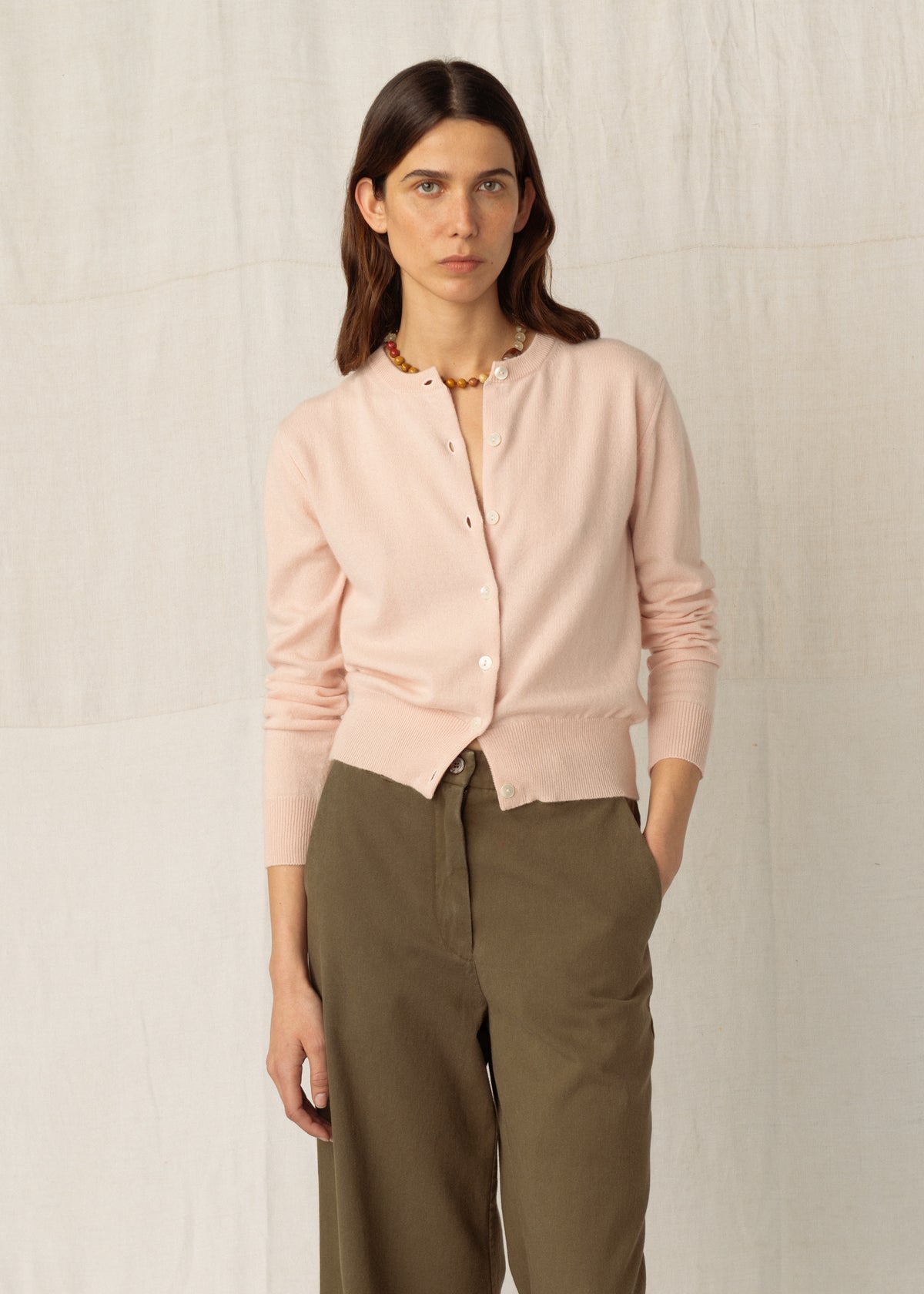 GABBY CASHMERE CARDIGAN — PASTEL PINK