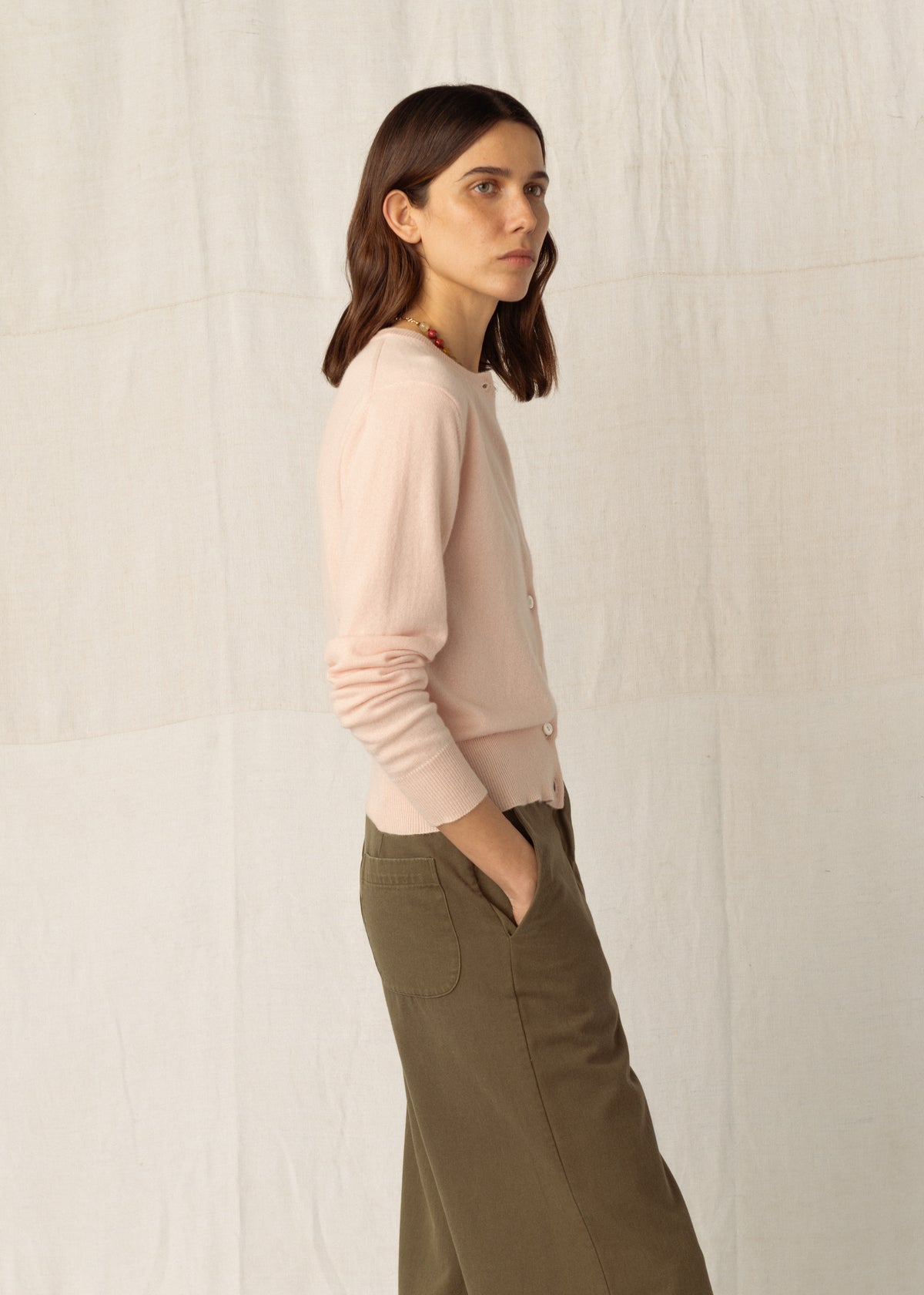 GABBY CASHMERE CARDIGAN — PASTEL PINK